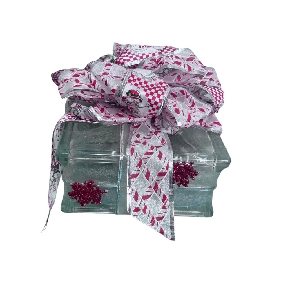 Decorative Holiday Glass Block with Lights Christmas Present Vintage